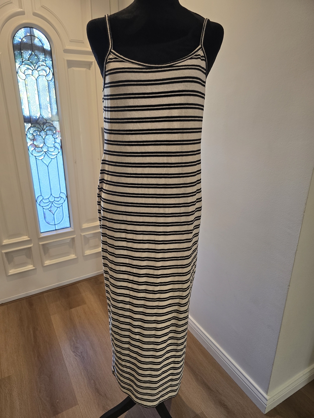 Zara Black and White Striped Spaghetti-Strap Low Back Maxi Dress - Picture 3 of 7